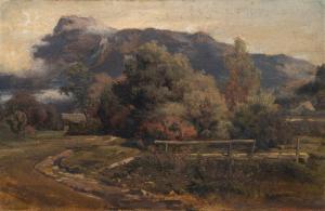 RIEDEL Wilhelm 1832-1876,Country Scene with Cottage and Bridge,Hindman US 2021-09-27