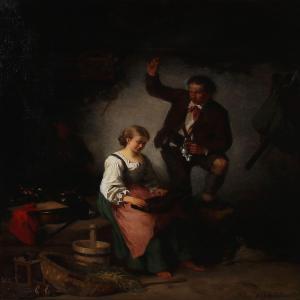 RIEDMÜLLER Aloys 1817,Interior with a hunter returning to his home,Bruun Rasmussen DK 2011-10-24