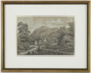 RIETMANN Johann Jakob 1808-1868,Village de montagne,Piguet CH 2009-09-30