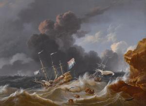 RIETSCHOOF Hendrik 1687-1746,A Dutch Man-of-War and other boats in a stormy sea,Sotheby's 2021-12-16