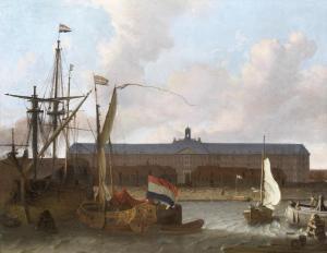 RIETSCHOOF Hendrik 1687-1746,Dutch ships at anchor, before the dock of the Dutc,Bonhams 2012-12-05