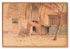 RIFAT CETECI Huseyin 1861-1939,View of a Mosque courtyard,1931,Alif Art TR 2016-12-18