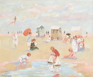 RIGAUX Albert 1897-1981,Jeux d'enfants à la mer du Nord,Horta BE 2019-12-09