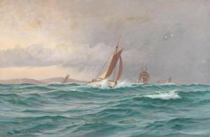 RIIS CARSTENSEN Andreas Christian 1844-1906,Seascape with a sailing ships off a coa,Bruun Rasmussen 2024-04-01