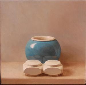 RILEY Paul 1944,White ovals and blue pot,1991,Lacy Scott & Knight GB 2014-09-12