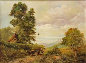 RILEY Tom,Country landscape with a figure and cattle,Tennant's GB 2022-03-25