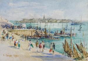 RILEY William Edward 1852-1937,Continental harbour promenade with figures and bo,Canterbury Auction 2022-02-05
