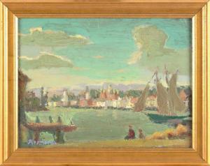 RIMINI Joseph 1920-2000,Busy harbor scene,Eldred's US 2022-10-06