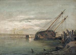 RINALDO Antonio 1880-1887,Hafenpartie mit gestrandetem Segelschiff.,Dobiaschofsky CH 2008-05-21
