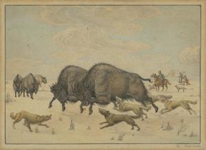 RINDISBACHER Peter 1806-1834,Bison Hunt,1824,Christie's GB 2018-12-14