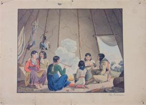 RINDISBACHER Peter 1806-1834,scene inside a teepee with family of native Americ,Wotton GB 2020-06-02