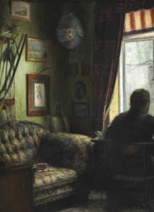 RING L.A,Interior with a back turned man seated by the wind,1881,Bruun Rasmussen 2017-02-28