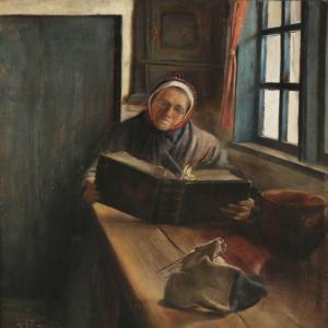 RING Lauritz Andersen 1854-1933,An old woman reading the bible,1887,Bruun Rasmussen DK 2016-01-04