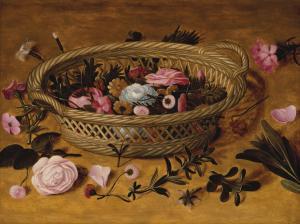 RING Ludger Tom II,Pink and white roses and other flowers in a wicker,Christie's 2020-10-15