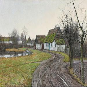 RING Ole 1902-1972,Autumn day at a pond in a village,Bruun Rasmussen DK 2014-08-25