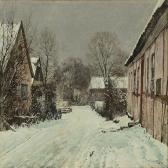 RING Ole 1902-1972,Danish village street with old houses, winter,Bruun Rasmussen DK 2010-08-09