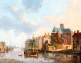 RINGELING Hendrik 1812-1874,Hollands stadsgezicht met boten op een gracht,Venduehuis NL 2016-06-25