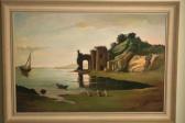 rinore 1900-1900,Lake Scene with Sailboat, Ruins and Fishermen,Weschler's US 2009-06-10