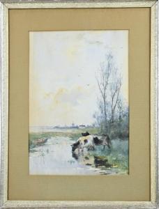 RIP Willem Cornelis 1856-1922,Landscape with cows at a watering place,Twents Veilinghuis 2023-01-12