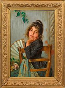 RISEGARI Silvia 1800-1900,Mädchen mit Fächer Heiter gemaltes,Schloss DE 2018-12-02