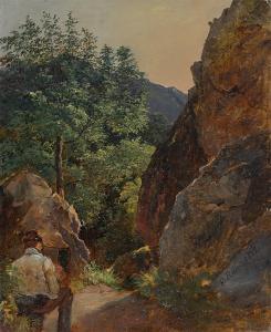 RITTER Eduard 1808-1853,Landscape with artist,1837,Villa Grisebach DE 2022-06-01
