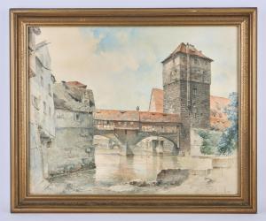 RITTER Lorenz,German townscape with bridges and tower overlookin,Ewbank Auctions 2022-09-22