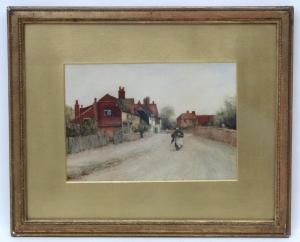 RIVERS A. Montague 1800-1900,Village street with woman walking,Dickins GB 2017-07-07
