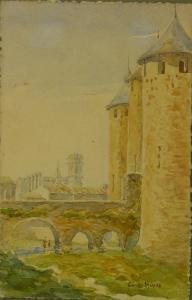 RIVES Cecile 1880,castle entrance landscape scene,Elite US 2013-11-02