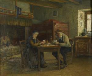 RIVIERE Charles 1848-1920,Couple de bretons jouant aux cartes,Rossini FR 2024-04-09