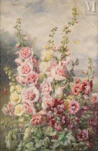 RIVOIRE Francois 1842-1919,Roses trémières roses et jaunes,Millon & Associés FR 2023-04-05