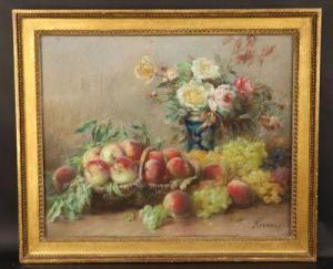 RIVOIRE Francois 1842-1919,Vase de fleurs et panier de fruits,Auxerre Enchères FR 2022-04-10