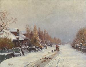 RIZNISCHENKO Feodor Petrovich,Sleigh Ride through the Winter Village,1912,MacDougall's 2019-11-25