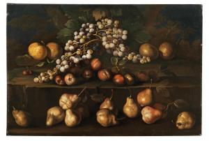 RIZZI Marco Antonio 1648-1723,Grapes, apples, pears and two cherries on a sto,1680,Palais Dorotheum 2022-12-19