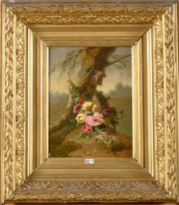 ROBBE Henri 1807-1899,Gerbe de roses au pied d’’un arbre,VanDerKindere BE 2016-01-19