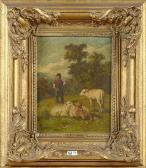 ROBBE Louis 1806-1887,Berger et ses moutons au pré,VanDerKindere BE 2021-12-07