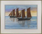 ROBBINS George.A 1900,Two schooners at sunset,Eldred's US 2022-02-10