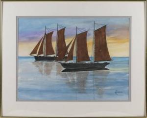 ROBBINS George.A 1900,Two schooners at sunset,Eldred's US 2022-02-10