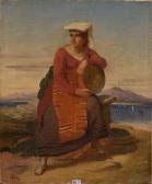 ROBERT Alexandre,ETude de femme au tambourin devant la baie de Napl,c.1845,VanDerKindere 2016-12-13
