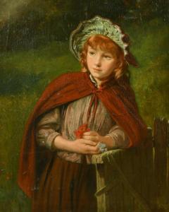 ROBERT Aurele 1805-1871,a young girl in a red cape holding wildflowers,John Nicholson GB 2022-02-09