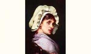 ROBERT FLEURY Tony 1837-1912,« Jeune femme à la coiffe ».,Gros-Delettrez FR 2002-04-19