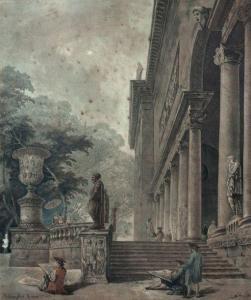 ROBERT Hubert 1733-1808,Dessinateur dans les jardins et la colonnade du palais,Aguttes FR 2019-03-28