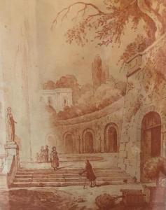 ROBERT Hubert 1733-1808,Femme à la fontaine dans une villa romaine,Morand FR 2018-11-09