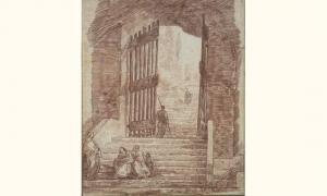 ROBERT Hubert 1733-1808,Groupe de personnages dans un escalier antique,Beaussant-Lefèvre 2004-12-03