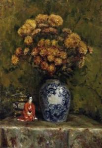 ROBERT Paul T 1879-1954,A bouquet of asters in a vase, next to it chinese ,Van Ham DE 2007-11-17