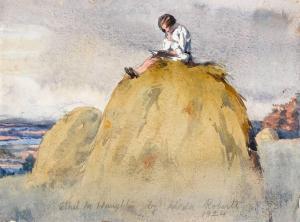 ROBERTS Hilda 1901-1982,ETHEL [READING ON A HAYSTACK],1924,Whyte's IE 2021-10-18