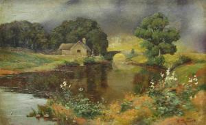 ROBERTS Thomas Saut 1764-1826,Stream before cottage and bridge with clouds ga,Golding Young & Mawer 2015-11-04