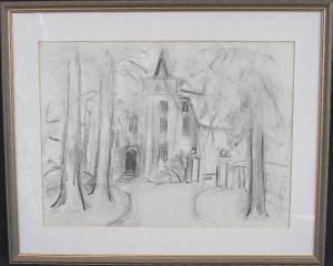 ROBERTS Will 1910-2000,study of a country house through trees,1986,Peter Francis GB 2017-09-20
