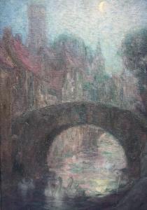 ROBERTSON Tom 1850-1947,Stone Bridge in Bruges at Moonlight,Duggleby Stephenson (of York) 2022-05-06