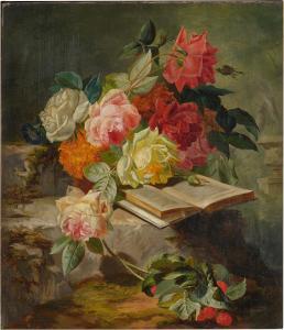 ROBIE Jean Baptiste Claude 1821-1910,Still Life with Roses and a Book,Sotheby's GB 2023-10-06