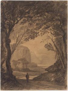 ROBINET Gustave Paul 1845-1932,Figure framed by trees with view of a mo,19th century,Galerie Koller 2018-06-26